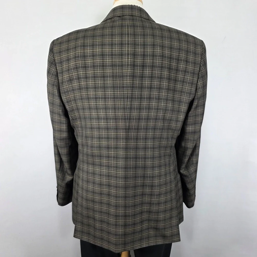 Haggar Men's Sport Coat Blazer Two Button Brown Checked‎ polyester LARGE